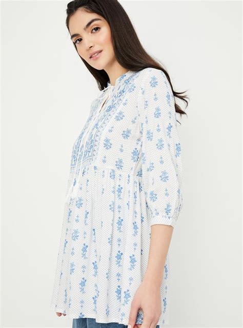 Buy Women Printed Tie-Up Neck Tunic Online at just Rs. 699.0 ...