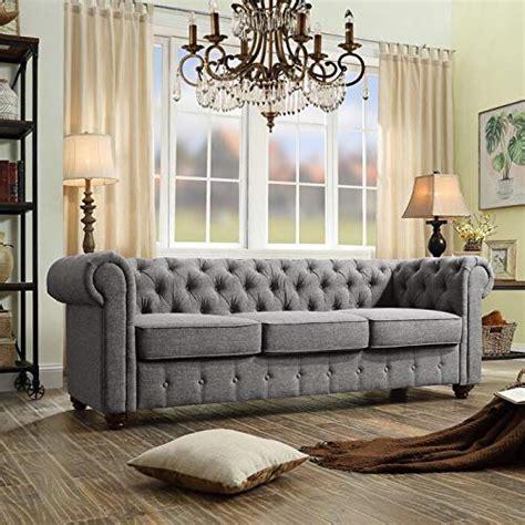 BLACK OAK 3 Seater Quitaque Chesterfield 80" Rolled Arm Sofa Set for ...