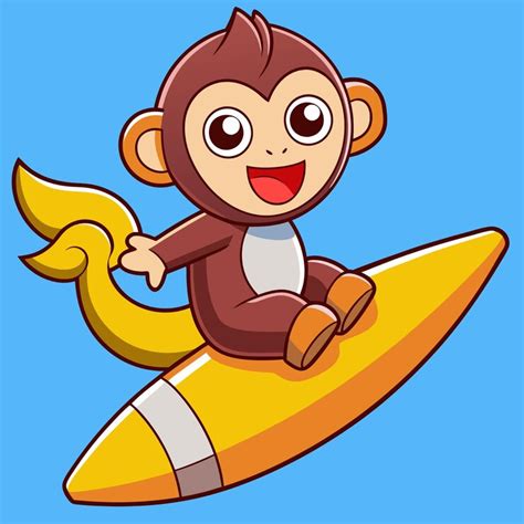 Monkey Cute Riding Banana Rocket Cartoon Icon Vector Ilustração Animal ...