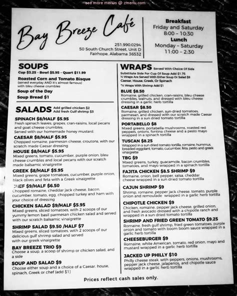 Menu at Bay Breeze Cafe, Fairhope