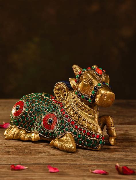 Shop Imli Street Golden Table Top Brass Hand Carved Nandi Idols for ...