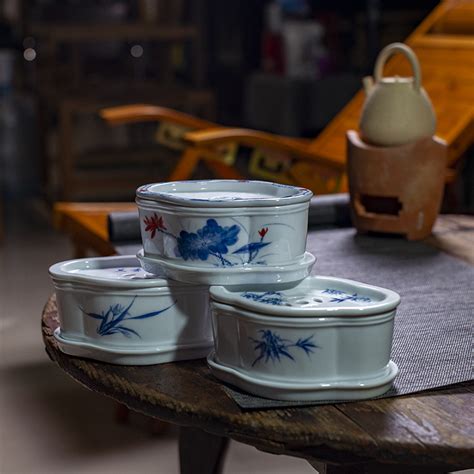 潮州枫溪手绘功夫茶具白瓷家用带茶盘六角潮汕储水红梅瓷茶船壶承-阿里巴巴