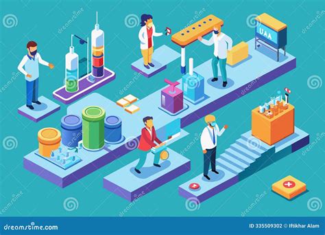 The Illustration Showcases Various Phases of Vaccine Development, Featuring Laboratory Personnel ...