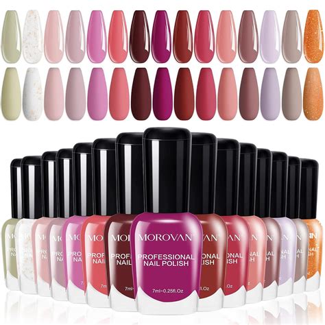 Morovan Fingernail Nail Polish Set: Pink Air Dry 15 Colors 0.25oz Nude Bulk Nail Polish Non Gel ...