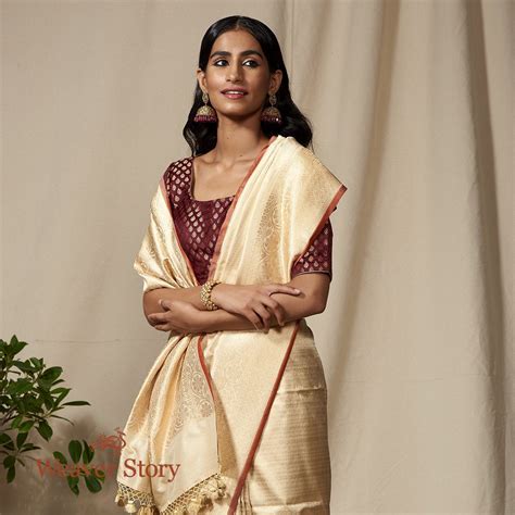 Handloom Cream and Gold Banarasi Kimkhab Saree – WeaverStory