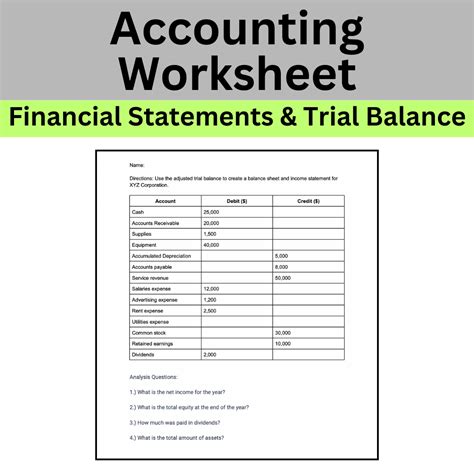 Image result for Accounting Worksheet Example