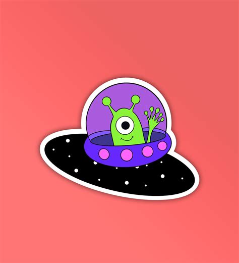 Cute Alien In Spaceship Sticker – Peeekaboo