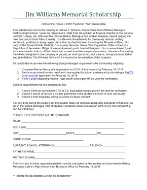 Fillable Online Msgr. Benedict Williams Memorial Scholarship - Google ...