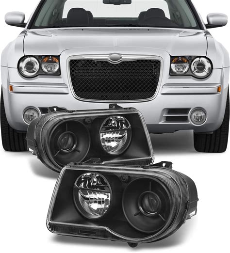 Amazon.com: For Black Bezel 05-10 Chrysler 300C Headlights Front Lamps ...