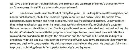 give a brief pen- portrait highlighting lomov's strength and weakness ...