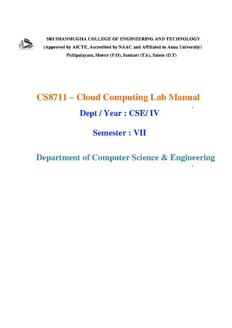 Cloudcomputinglabmanual cse - SRI SHANMUGHA COLLEGE OF ENGINEERING AND ...