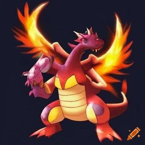 Artwork of charizard absorbing yoshi in a grey background on Craiyon