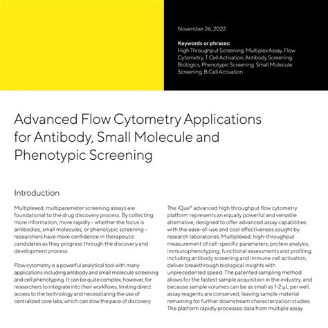 Advanced Flow Cytometry Applications for Antibody, Small Molecule and ...