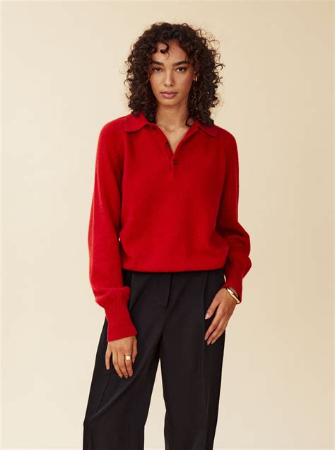 Women's red cashmere polo – Tricot