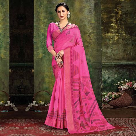 Pink Festive Wear Printed Cotton Saree