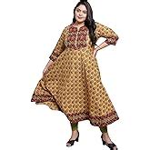 Yash Gallery Women's Cotton Slub Ikat Printed Flared Kurta For Women ...