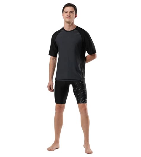 Buy Speedo Adult Male Short Sleeve SunTop Oxid Grey-Black SwimActive ...