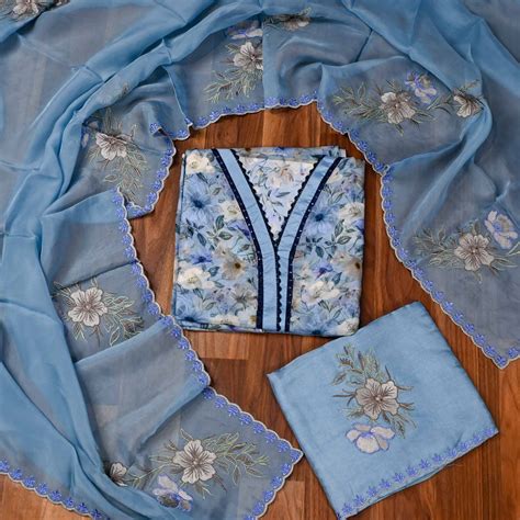 Organza Sky Blue Unstitched Suit – CHAWLA SILK STORE