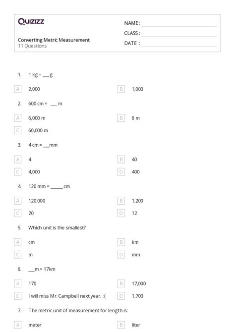 50+ Metric Measurement worksheets for 5th Class on Quizizz | Free ...