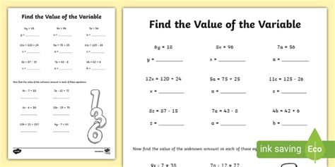 Find the Value of the Variable Worksheet
