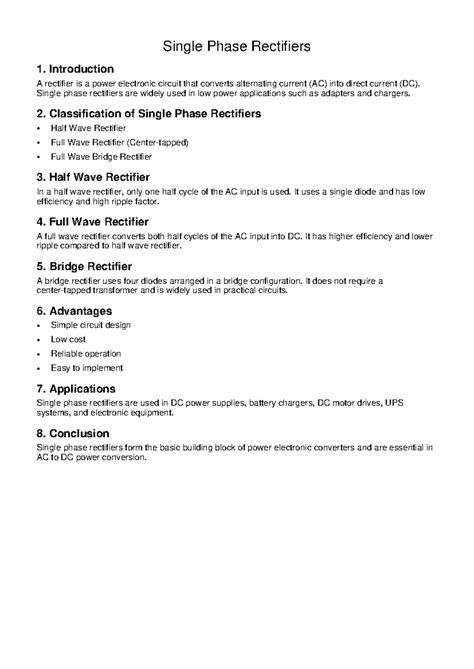 Single Phase Rectifiers: Overview and Applications Notes - Studocu