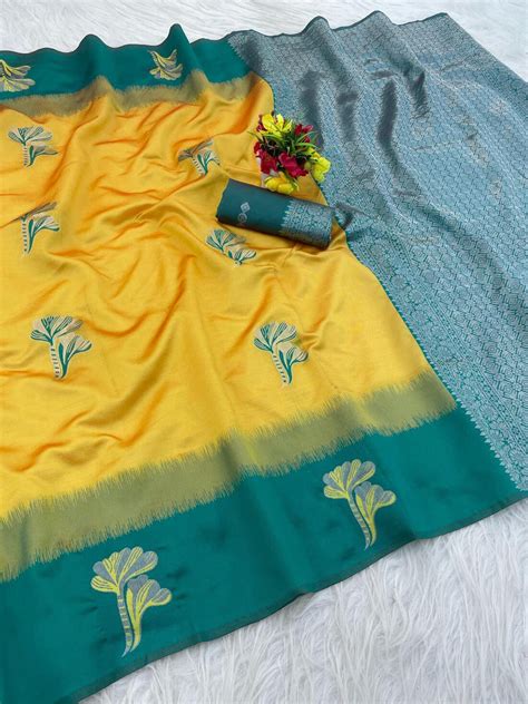 Splendiferous Yellow Soft Silk Saree With Charismatic Blouse Piece ...