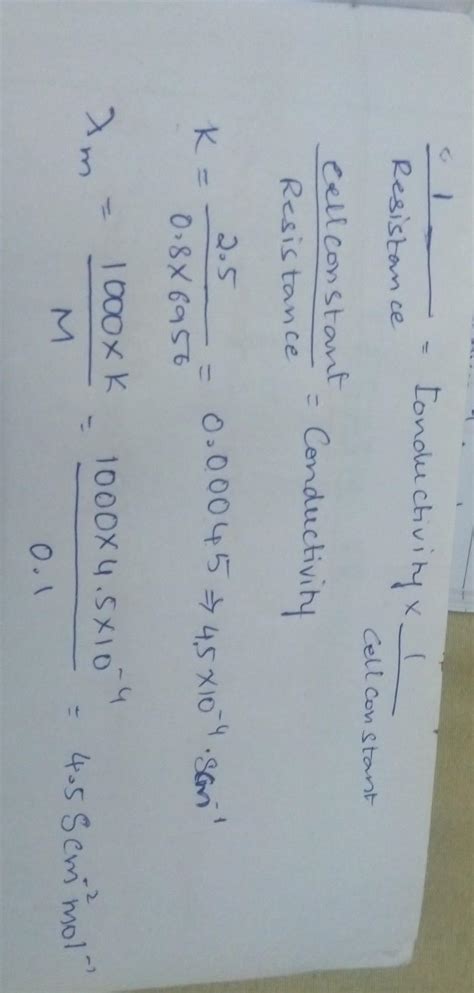 A 0.1 M formic acid solution when placed between two electrodes each ...