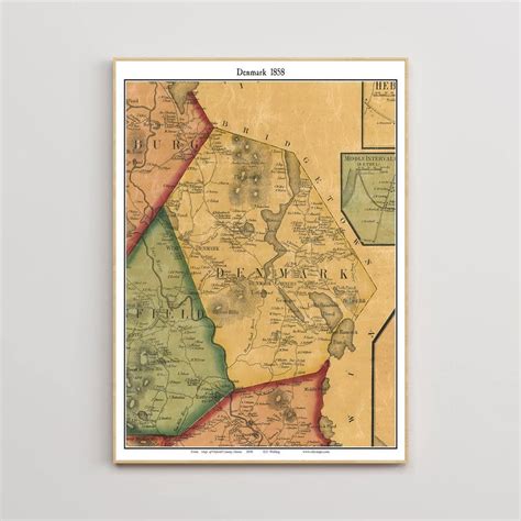 Amazon.com: MG Global Historical Map Poster of Denmark 1858 Maine Moose Pond Genealogy Oxford ...
