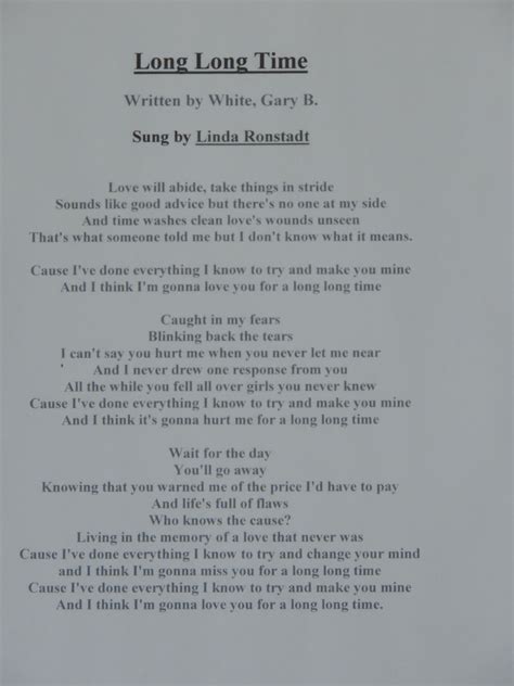 Long Long Time by Linda Ronstadt | Classic love song lyrics, Linda ...