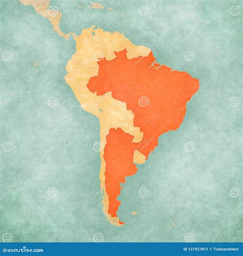 Map of South America - Brazil and Argentina Stock Illustration - Illustration of ocher, grungy ...