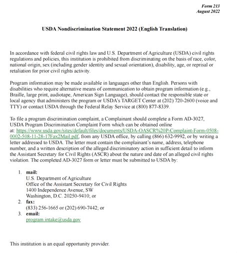 U.S. Department of Agriculture Non Discrimination Statement – Students ...