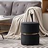 Ereteken ART Velvet Round Ottoman Foot Rest Stool Linen Fabric Padded ...