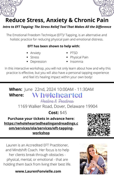 EFT Tapping Workshop With Lauren Fonvielle, 1169 Walker Rd dover de, 22 ...