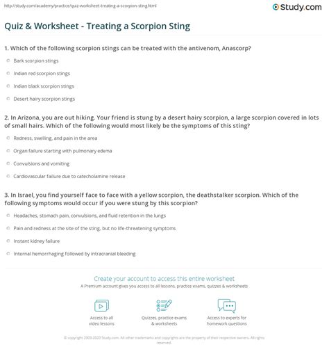 Quiz & Worksheet - Treating a Scorpion Sting | Study.com