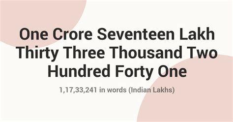 1,17,33,241 in Words - Indian Rupees & International Format