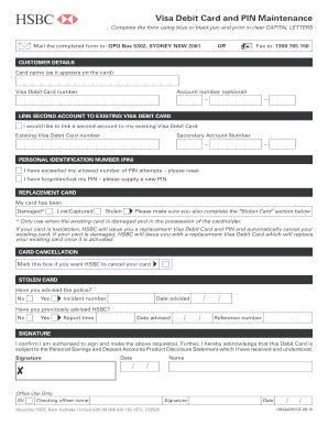 Visa Debit Card Maintenance Form - Blank Fillable Template | Fill Out ...