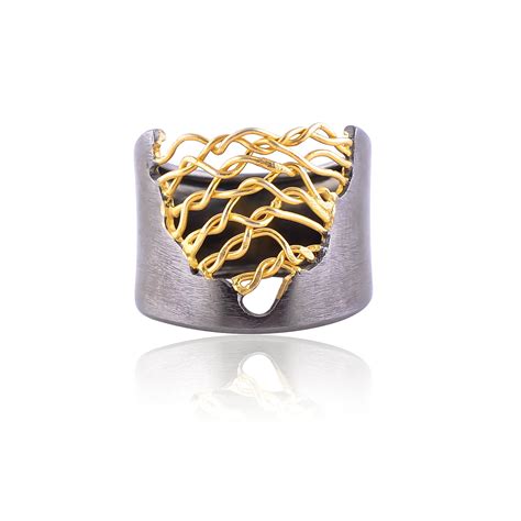 Designer Handcrafted Silver Gold Black Plated Wire Wrap Ring – Adore Jewels