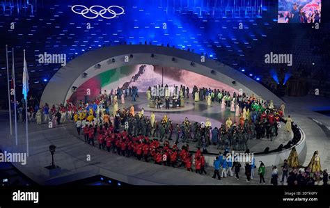 Athletes attend the closing ceremony of the 2026 Winter Olympics, in ...