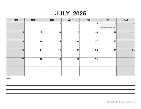July 2025 Calendar with Holidays | CalendarLabs