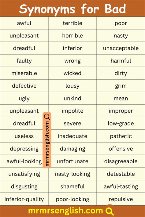 100 Synonyms for Bad in English with their Pictures - MR MRS ENGLISH