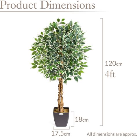 Artificial Variegated Ficus Tree Realistic Faux House Plant in Pot 3ft ...