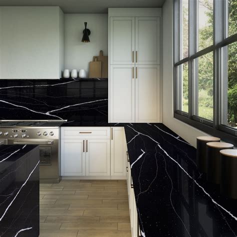 ONE Quartz Black Canyon Quartz Black Kitchen Countertop SAMPLE (4-in x ...
