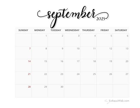 2025 Monthly Calendar – Black and White | EntheosWeb