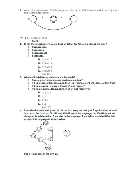 TOC Questions - TOC Question bank - 1. What is the complement of the ...