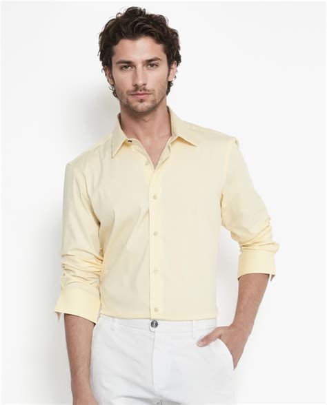 Rare Rabbit Men's Benedict Pastel Yellow Cotton Poly Elastane Blend Fa