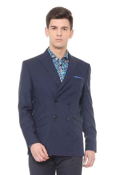 Buy Men Blue Slim Fit Textured Business Casual Suits and Blazers Online ...