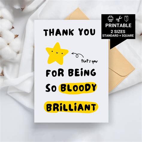 Printable Thank You Card, Thank You for Being so Bloody Brilliant, Mentor Thank You Card ...
