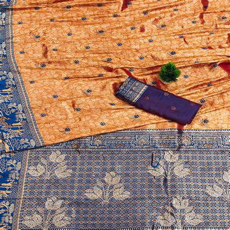 Rusty Orange Silk Blend Saree Featuring Elegant Floral Weaving Work