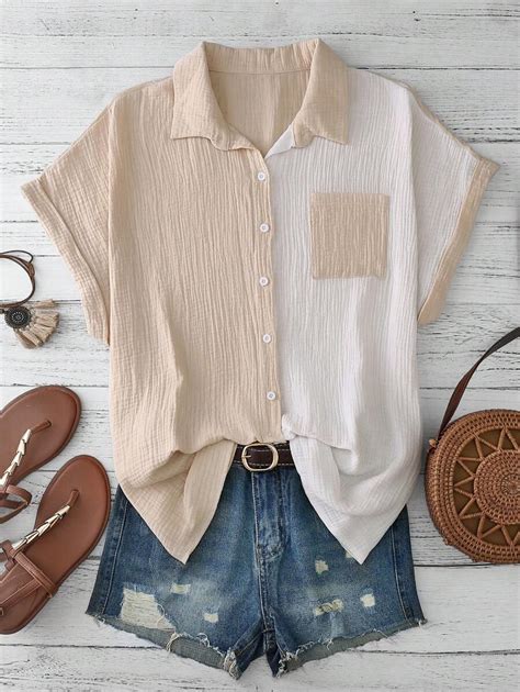 SHEIN Clasi Curve Plus Size Women's Romantic Casual Daily Apricot Shirt ...