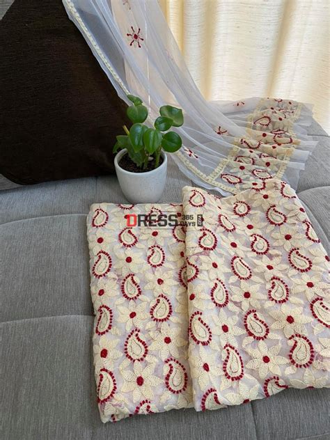 Beige & Maroon Net Chikankari Suit – Dress365days